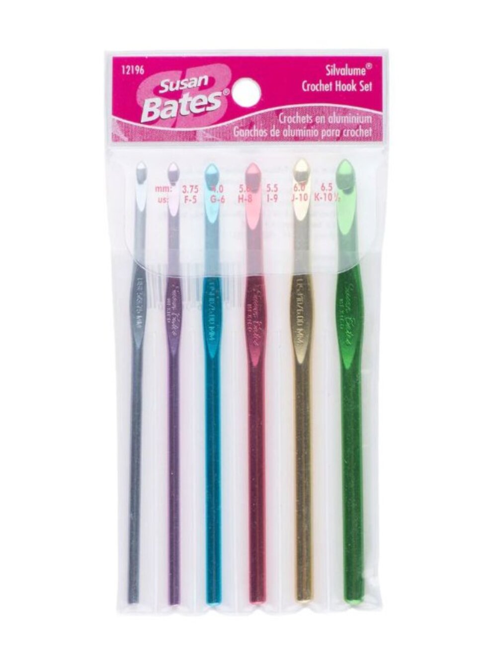 Susan Bates ~ set of 6 crochet hooks ~ F5 G6 H8 I9 J10 K10.5